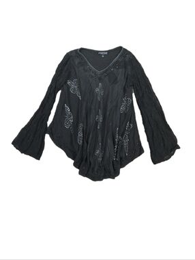 Greater Good Top Black Floral Sheer Long Sleeve Butterfly Whimsigoth Dark Fairy